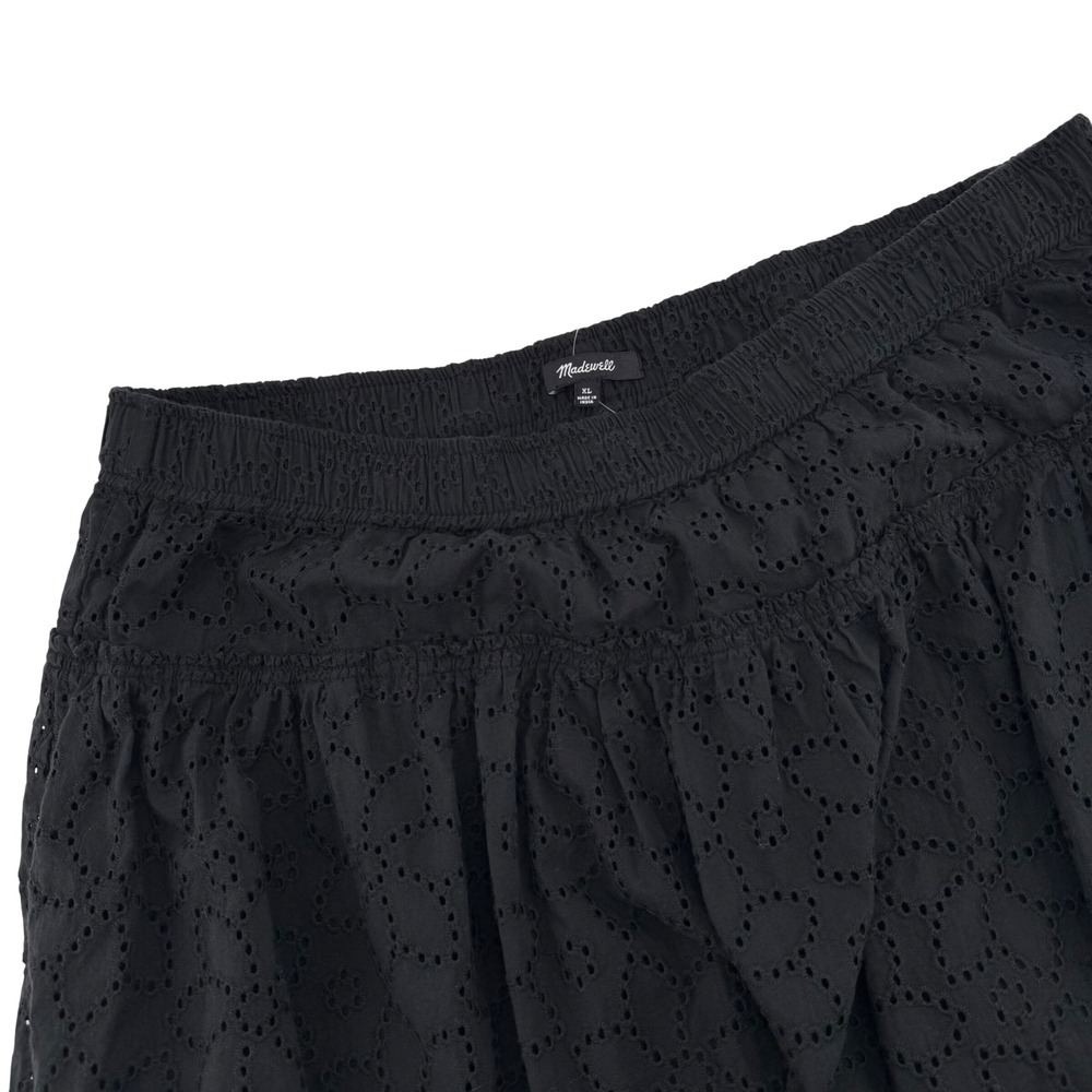 Madewell Black Eyelet Tiered Mini Skirt XL Elastic‎ Waist Floral Cotton Lined